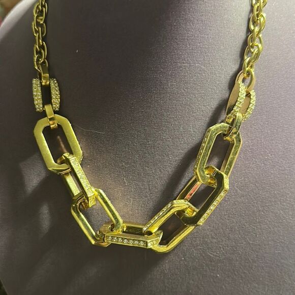 Ann Taylor Chunky Link Necklace Goldtone with Crystals - Picture 1 of 4